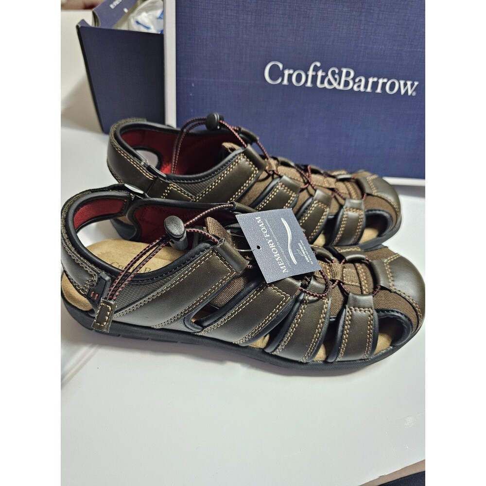 NWT Croft & Barrow Memory Foam Sport Fisherman Sandals Brown 9M Hook & Loop